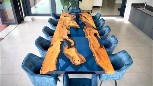 Blue clear epoxy dining table - blue,